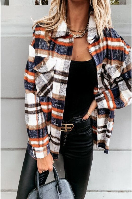 Blue/Orange Mix Plaid Shacket