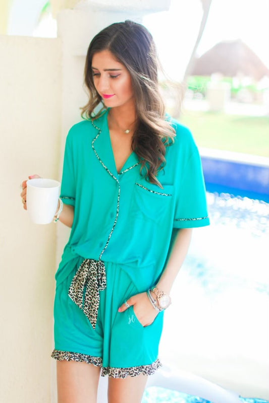 Emma Leopard Loungewear Set/Turquoise