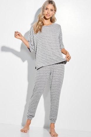 Grey/White Striped Loungewear Set