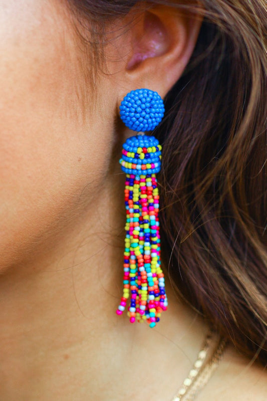 Tropical Breeze Tassel Earrings/Blue