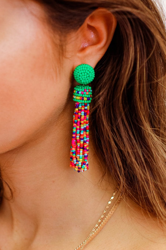 Tropical Breeze Tassel Earrings/Green