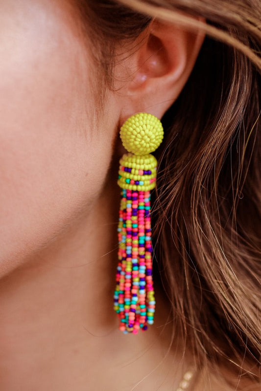 Tropical Breeze Tassel Earrings/Yellow